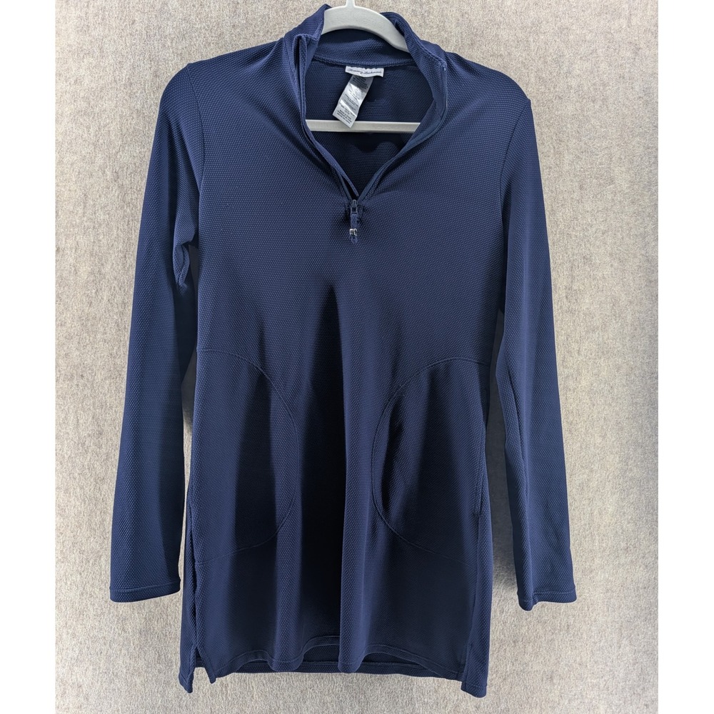 Tommy Bahama Navy Blue Textured Quarter Zip Long Sleeve Tunic Top XS